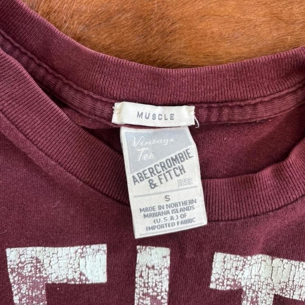 Abercrombie & Fitch Burgundy Graphic Logo T-Shirt – Men's Size Small - Picture 4 of 7